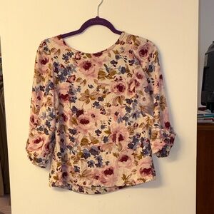 LC Lauren Conrad Pink and Blue Floral Blouse